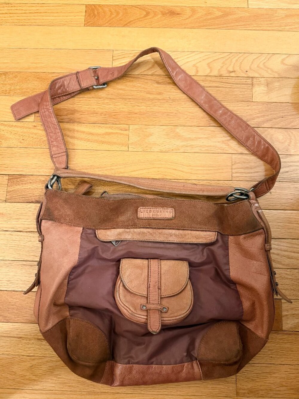 Liebeskind Brown Tan Mixed-Material Satchel